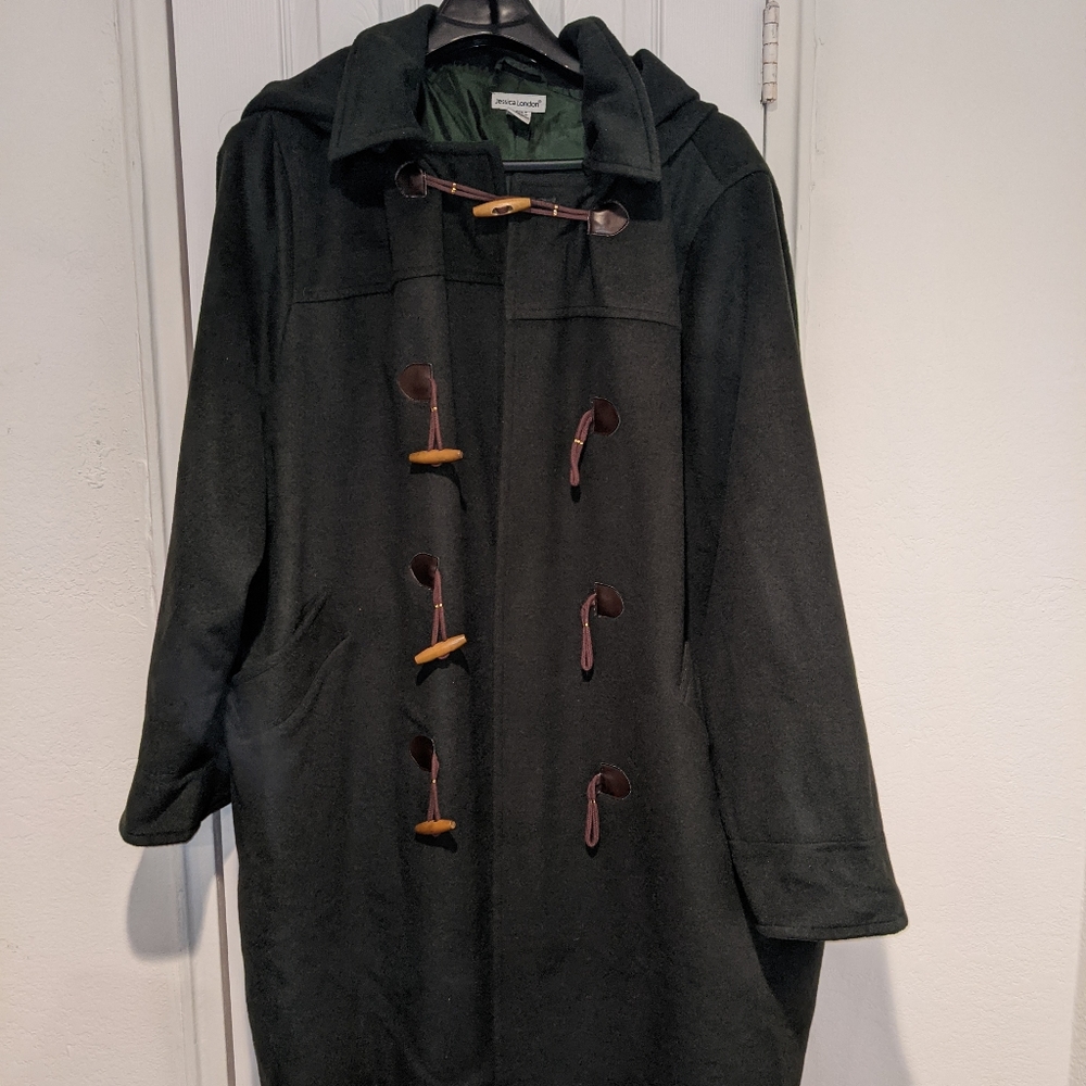 Jessica London Hunter Green Wool Hooded Coat